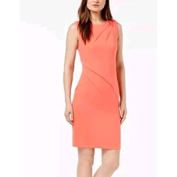 Calvin Klein Dresses & Skirts - Calvin Klein Womens 8 Pleated Sheath Dress Sunburst Coral Classic Sleeveless